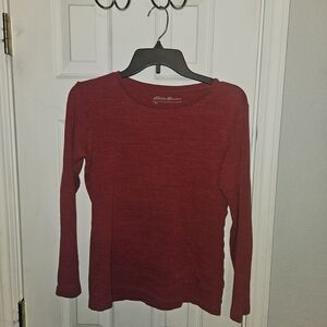 Eddie Bauer Long Sleeve Crewneck Top in Deep Wine